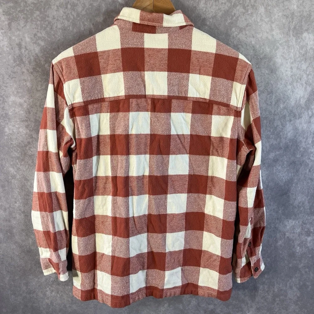 Marine Layer Flannel Shirt Mens Small Red Cream Buffalo Plaid Button Down 14855